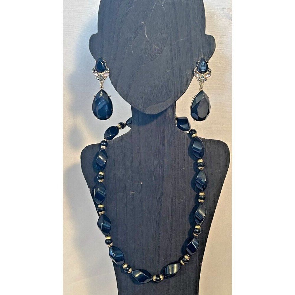 Beaded Necklace and earrings set Black goldtone - Picture 1 of 4